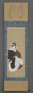 Portrét kráčející kurtizány, cca 1815-19 (inkoust, barva a zlato na hedvábí) od Katsushika Hokusai