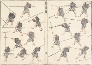 Cvičení s mečem s dlouhou rukojetí od Katsushika Hokusai