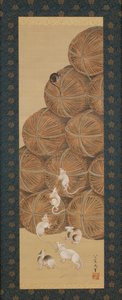 Krysy a balíky rýže, období Edo, 1843 (tuš a barva na hedvábí) od Katsushika Hokusai
