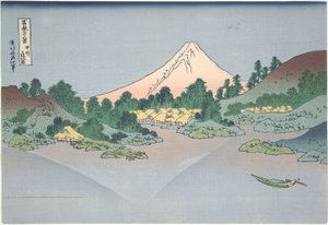 Odraz Fudži v jezeře Misaka v provincii Kai, ze série Třicet šest pohledů na horu Fuji od Katsushika Hokusai