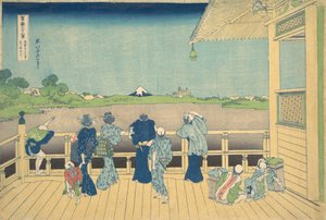 Síň Sazai v Chrámu pěti set Arhatů Gohyaku Rakanji Sazaido, od..., ca. 1830-32. od Katsushika Hokusai