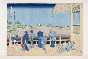 Sazai Hall Chrámu pěti set Arhatů (Gohyaku Rakan-ji Sazaid?) (barevný dřevotisk) od Katsushika Hokusai