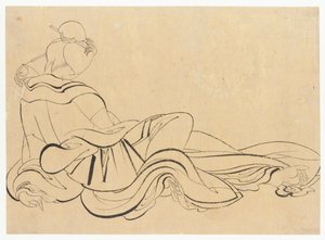 Sedící žena škrábající se na hlavě, konec 18.-začátek 19. století. od Katsushika Hokusai
