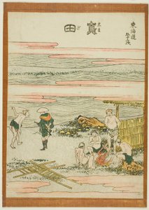 Shimada, ze série "Padesát tři stanic Tokaida (Tokaido gojusan tsugi)" od Katsushika Hokusai