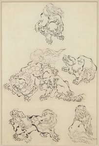 Šest lvů od Katsushika Hokusai