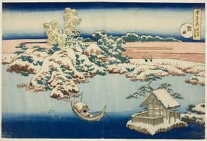 Sníh na řece Sumida, ze série „Sníh, měsíc a květiny“ od Katsushika Hokusai