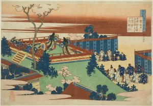 Sojo Henjo, dvanáctý básník v seriálu Sto básní od sta básníků v vysvětlení sestry od Katsushika Hokusai