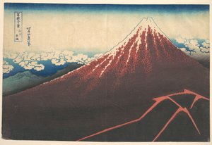 Bouře pod horou Fudži (Sanka no haku u), ze série Třicet šest pohledů na horu Fudži (Fugaku sanjūrokkei) od Katsushika Hokusai