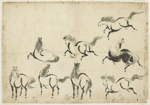 Studia koní, c.1815-1849 (inkoust na papíře) od Katsushika Hokusai