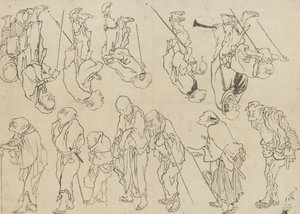 Studie chromých poutníků, období Edo (inkoust na papíře) od Katsushika Hokusai