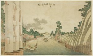 Řeka Sumida při pohledu z mostu Azuma (Azumabashi yori Sumida wo miru no zu), ze skupiny krajin západního stylu od Katsushika Hokusai