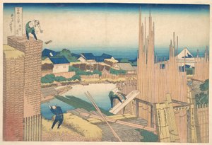 Tatekawa v Honjō (Honjō Tatekawa), ze série „Třicet šest pohledů na horu Fuji“ (Fugaku sanjūrokkei) od Katsushika Hokusai