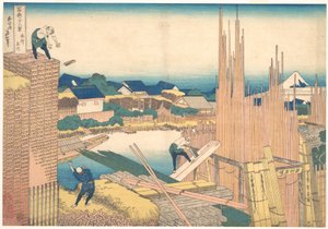 Tatekawa v Honjō (Honjō Tatekawa), ze série „Třicet šest pohledů na horu Fuji“ (Fugaku sanjūrokkei) od Katsushika Hokusai