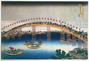 Most Temma, Osaka, Japonsko, 1830 od Katsushika Hokusai