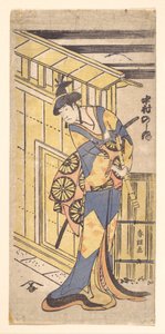 Herec Nakamura Noshio II. v ženské roli, držící šakuhači (bambusovou flétnu) od Katsushika Hokusai