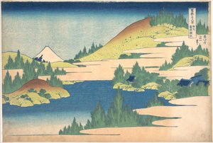 Jezero v Hakone v provincii Sagami (Sōshū Hakone kosui), ze série „Třicet šest pohledů na horu Fuji“ (Fugaku sanjūrokkei) od Katsushika Hokusai