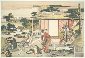 Loajální liga čtyřiceti sedmi R?nin (Ch?shingura), dějství VII: Scéna z čajovny. Jak iriki Heiyemon vytahuje špióna Kudaye? od Katsushika Hokusai