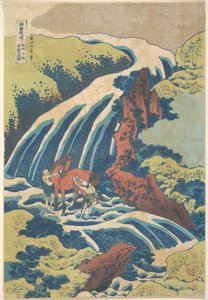Vodopád, u kterého Yoshitsune umyl svého koně v Yoshinu v provincii Yamato (Washū Yoshino Yoshitsune uma arai no taki), ze série „Procházka po vodopádech v různých provinciích“ (Shokoku taki meguri) od Katsushika Hokusai