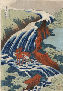 Vodopády na mytí koní Yoshitsune v Yoshino, provincie Izumi od Katsushika Hokusai