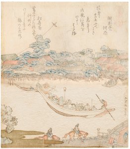 Břehy řeky Sumida, Komatomeishi. Triptych ze série Umazukushi, centrální část, 1822 od Katsushika Hokusai