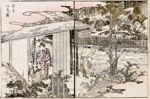 Restaurace Ebiya v Oji. Ze seriálu Pleasures in the Eastern Capital, 1802. od Katsushika Hokusai