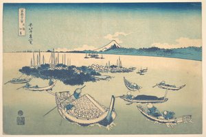 Tsukudajima v provincii Musashi (Buyō Tsukudajima), ze série „Třicet šest pohledů na horu Fuji“ (Fugaku sanjūrokkei) od Katsushika Hokusai
