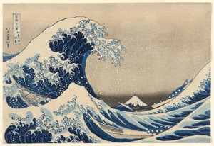 Under the Wave off Kanagawa (Kanagawa oki nami ura), také známá jako Velká vlna, ze série Třicet šest pohledů na horu Fuji (Fugaku sanjūrokkei) od Katsushika Hokusai