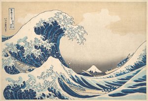 Pod vlnou u Kanagawy (Kanagawa oki nami ura), neboli Velká vlna, ze série Třicet šest pohledů na horu Fudži (Fugaku sanjūrokkei) od Katsushika Hokusai