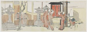 Návštěva svatyně Oji Inari, 1801-05 (barevný dřevořez) od Katsushika Hokusai