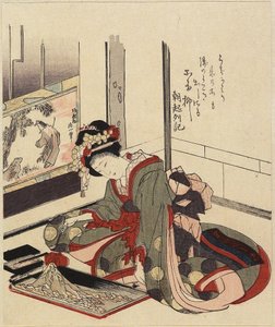 Žena aranžující Bonkei, 1820-1834 od Katsushika Hokusai