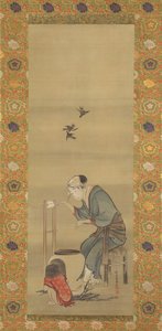Woman Spinning Silk, datováno 1790. od Katsushika Hokusai