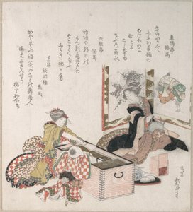 Ženy připravující čaj kolem ohniště od Katsushika Hokusai