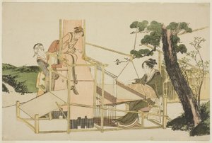 Ženy tkaní na stavu od Katsushika Hokusai