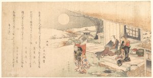 Mladá dáma s lampou; Muž a žena na verandě čajovny od Katsushika Hokusai