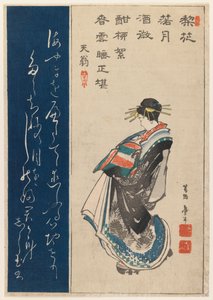 Portrét kurtizány, 1853 (barevný dřevořez) od Katsushika II Taito