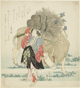 Žena z Ohary vedoucí vola, ze série "Pět výročních festivalů pro kruh Katsushika (Katsushika gosekku)" od Katsushika Taito II