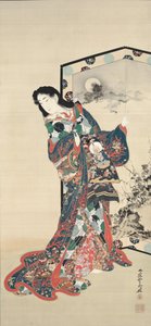 Krása před obrazovkou, 19. století. od Kawanabe Kyosai