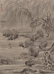 Buffalo a Herdsman, ca. 1887. od Kawanabe Kyosai