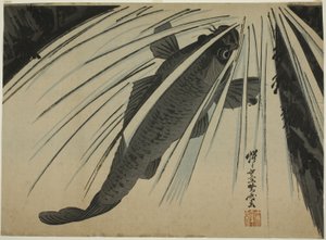 Kapři stoupající vodopády od Kawanabe Kyosai