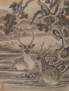 Deer and Monkeys, ca. 1887. od Kawanabe Kyosai