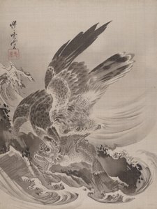 Eagle Attacking Fish, ca. 1887. od Kawanabe Kyosai
