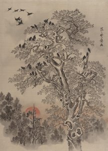 Hejno vran za úsvitu, ca. 1887. od Kawanabe Kyosai