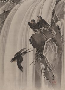 Vlaštovky u vodopádu, ca. 1887. od Kawanabe Kyosai