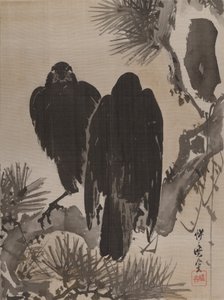 Dvě vrány na borové větvi, ca. 1887. od Kawanabe Kyosai
