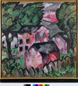 Krajina s červenými domy Malba Kazimira Severinoviče Maleviče (Malevich, Malevich) (1878-1935) Slunce 107x106 cm 1910 Sun Kunstmuseum Bale od Kazimir Severinovich Malevich