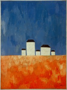 Krajina s pěti domy od Kazimir Severinovich Malevich