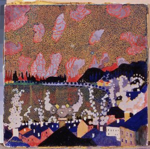 Městečko. Obraz Kazimira Severinoviče Maleviče (Malevich, Malevic) (1878-1935), olej na kartonu od Kazimir Severinovich Malevich