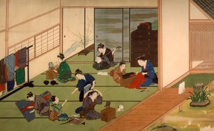 Skupina gejš, Kawahara Keiga (1786-cca 1860), akvarel, Japonsko, japonská civilizace, začátek 19. století