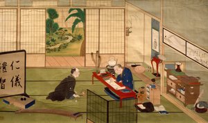 Studium kaligrafa, Kawahara Keiga (1786-cca 1860), akvarel, Japonsko, japonská civilizace, začátek 19.