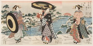 Moderní postavy za úsvitu za zasněženého dne (Imayō sugata yuki no akebono) od Keisai (1790-1848) Eisen